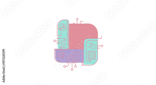 Colorful blocks with lines and shapes.