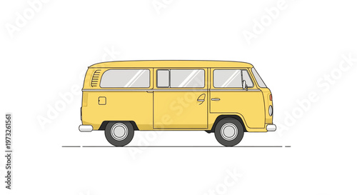 Yellow Van Side View Illustration.