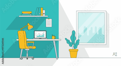 Modern Home Office Setup with Laptop and Desk Chair 1.