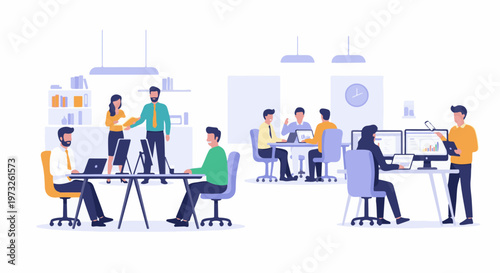 Diverse team of professionals collaborating and working in a modern office environment 1.