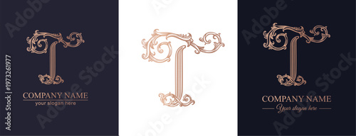 Luxury logo monogram letter T in vintage ornamental style with decorative elements. Ideal for branding, business and premium identity.