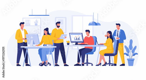 Diverse business team collaborating on project in modern office setting 5.