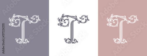 Luxury logo monogram letter T in vintage ornamental style with decorative elements. Ideal for branding, business and premium identity.