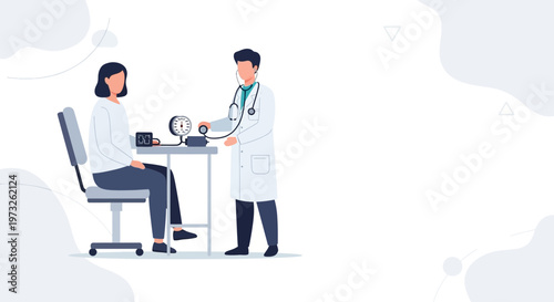 Doctor measuring patient's blood pressure with sphygmomanometer in clinic