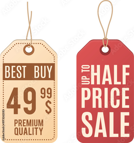 Comparing premium quality best buy and half price sale tags for products