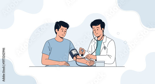 Doctor checking patient's blood pressure with sphygmomanometer, medical checkup illustration