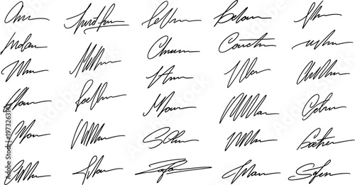 Collection of Hand Written Calligraphic Signatures