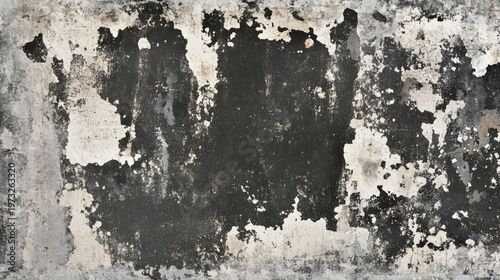 Grungy Textured Wall Surface with Old Paint Peeling and Cracked Concrete in Monochrome Shades of Black and Grey Illustrating Urban Decay and Abandonment Aesthetic