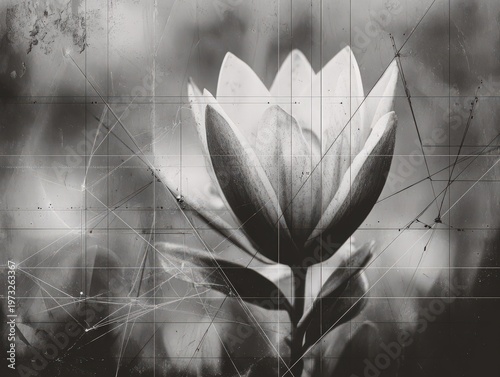 Elegant petals in geometric harmony capture the transient beauty of nature in minimalist tones and soft textures