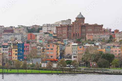 Scenery of Fener's colorful houses and striking architecture in Istanbul 