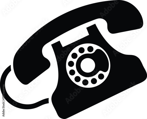 Vintage Rotary Telephone Icon Vector – Classic Landline Phone Silhouette Illustration