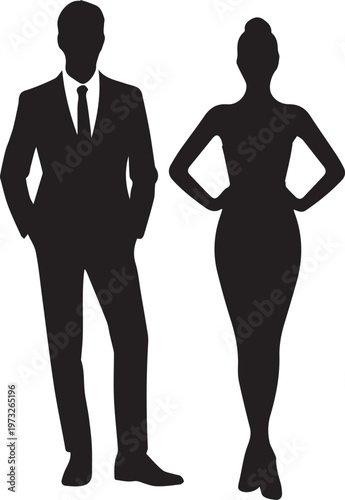 Business Couple Standing Silhouette Vector