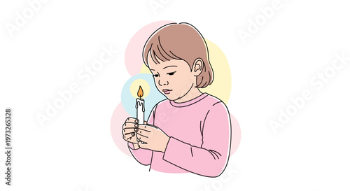 Young girl holding a lit candle.