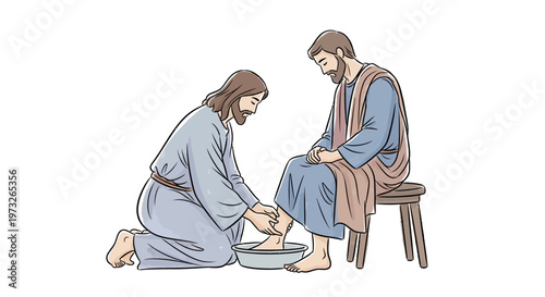 Jesus Washing Disciples Feet Illustration.