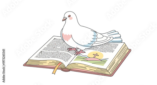 White Dove Sitting on Open Book.