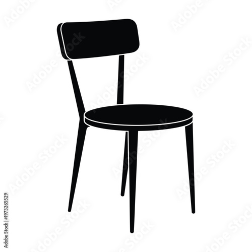 Black silhouette of a modern chair with a backrest with black and white with line art with white background with living room with home decor