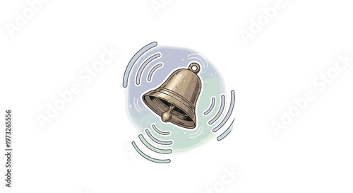 Golden Bell with Sound Waves Emitting.