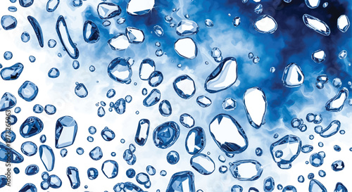 Blue Water Droplets on White Background