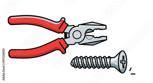 Pliers Gripping a Screw, Tool for Fastening and Repair Work
