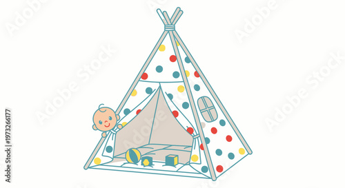 Playful Child and Colorful Teepee Tent for Imaginative Indoor Fun