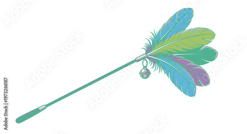 Playful Cat Toy Wand with Colorful Feathers and Bell