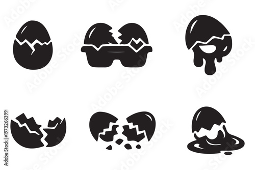 Broken egg shell icon, empty cracked food object symbol vector design