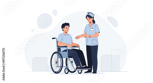 Nurse assisting patient in wheelchair, healthcare, medical care, support, disability