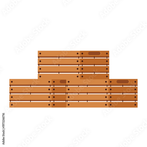 Wood crate vector set. Empty wood crate for fruits and vegetables. Vector illustration.