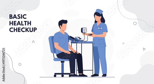 Doctor checking patient's blood pressure, basic health checkup concept illustration
