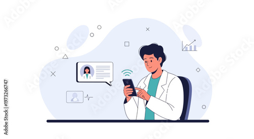 Doctor using smartphone for telehealth consultation, online medical chat