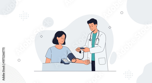 Doctor measuring patient's blood pressure, healthcare checkup, medical examination, doctor's visit