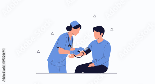 Nurse checking patient's blood pressure, medical check-up, healthcare concept