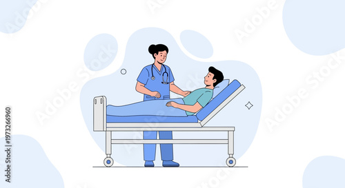 Nurse Caring for Patient in Hospital Bed, Healthcare Illustration