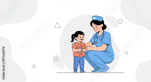 Nurse comforting child, healthcare, medical care, doctor, pediatrician, kid, children, hospital, clinic