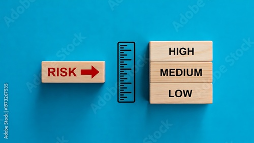 Title:
Risk assessment concept with scale showing high medium and low levels for business analysis
