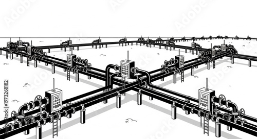 Intersecting Elevated Industrial Conveyor Belt System.