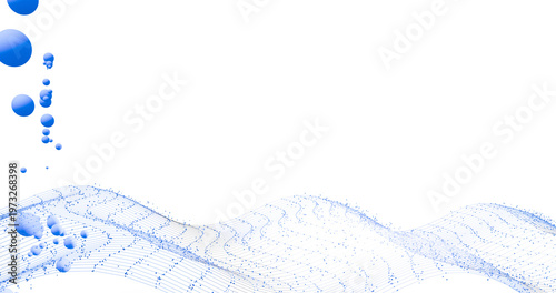 Futuristic Blue Particle Wave Grid with Floating Spheres Transparent Background