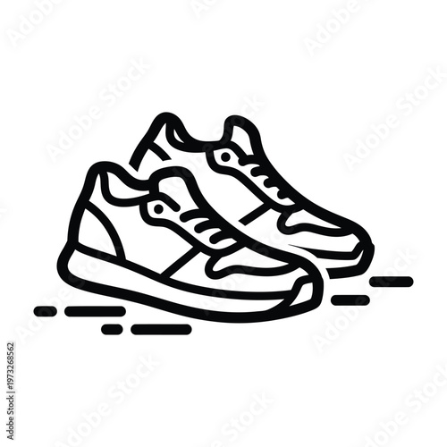 Pair of athletic running sneakers sport shoes outline icon with white background with black and white with user interface