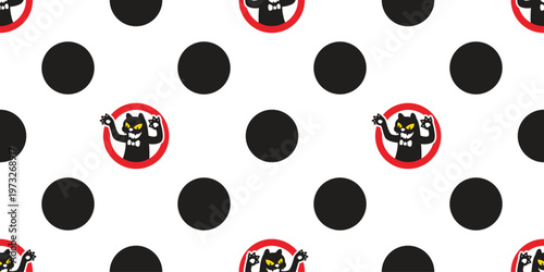 cat seamless pattern monster black angry kitten calico pet cartoon vector polka dot gift wrapping paper tile background repeat wallpaper doodle illustration isolated design