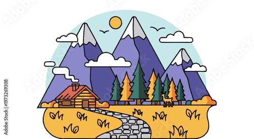 Colorful illustration of a cabin.