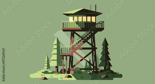 Fire lookout tower observation deck structure.
