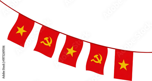 Schilderij op canvas Bunting with Vietnam flags and communist party symbols on rope