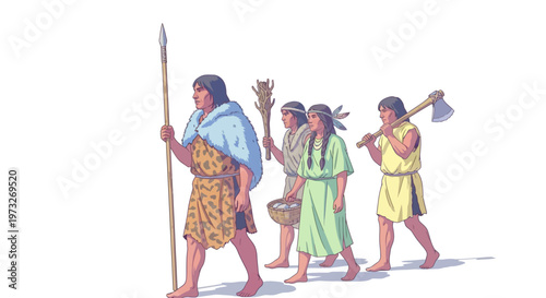 Ancient people walking in a group.