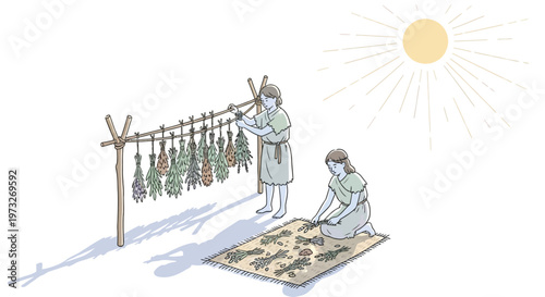 People drying fruits in sunshine.