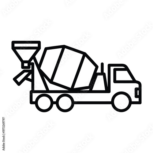 Industrial concrete mixer truck vehicle for construction site and building industry with heavy machinery with line art