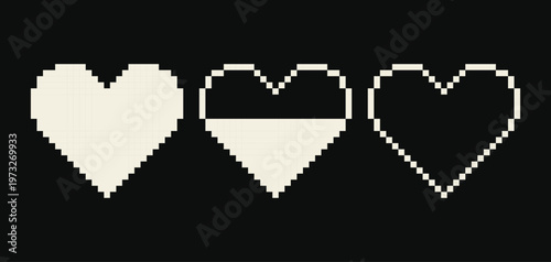Vector retro pixel art geometric heart shape.  Minimal 8-bit style frame and abstract design element isolated on background