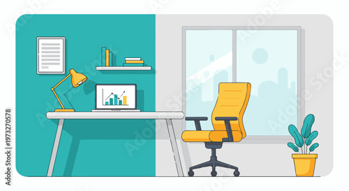 Modern Home Office Setup with Laptop and Chair 1.