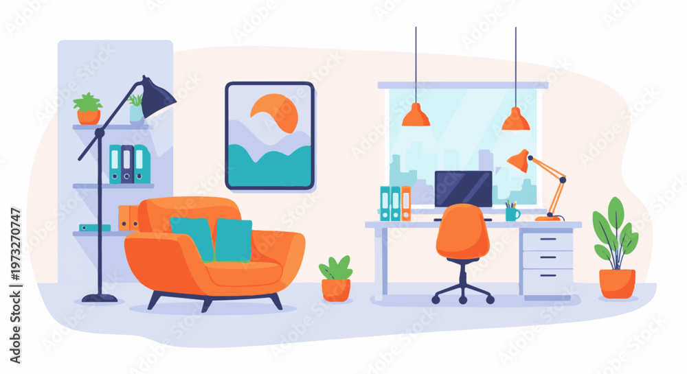 Fototapeta premium Cozy Home Office and Reading Nook Design.