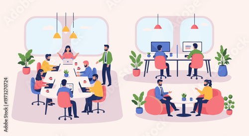 Diverse Team Collaborating in Modern Office Spaces 1.