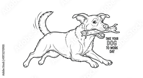 Cute cartoon vector illustration of a domestic puppy dog with a bone character silhouette isolated on a black background as a pet animal icon design